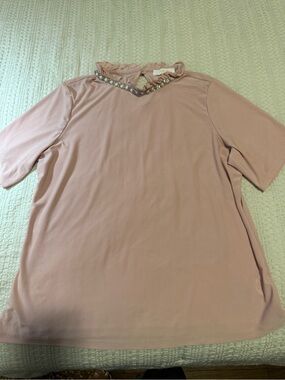 Women’s Embellished Mock Neck Top - Dusty Rose